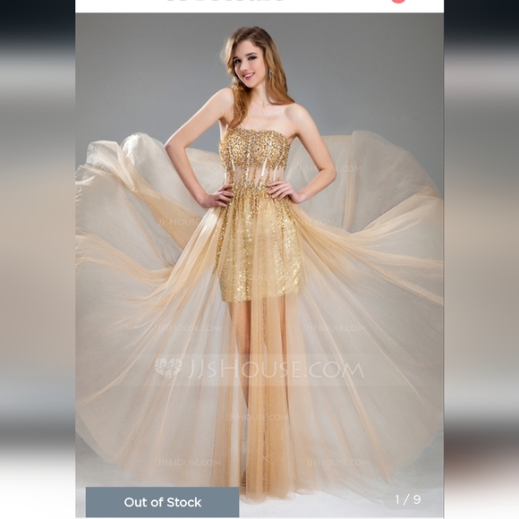 JJs house A-line Sweetheart Floor-Length Tulle Sequin Prom Dresses With Beading - Picture 2 of 16